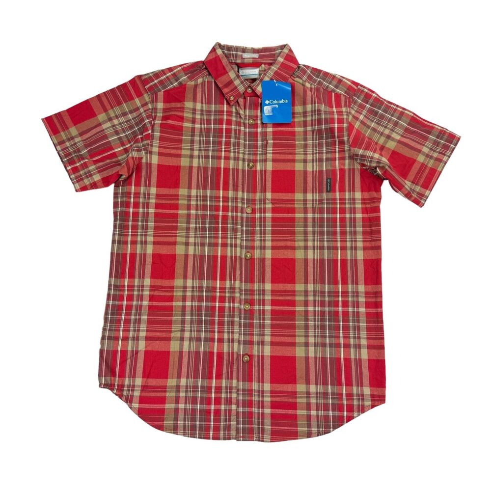 Columbia Mens Rapid Rivers II Short Sleeve Plaid Button Down Shirt Red S